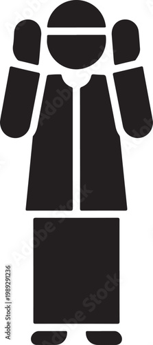 Silhouette of a muslim woman in a hijab covering her face with her hands black
