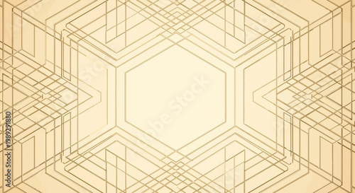 Geometric Pattern Background - Art Deco Style Hexagon Lines on Cream