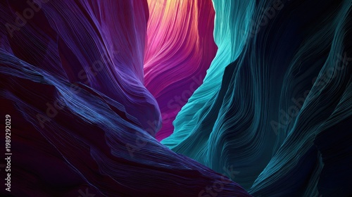 Vibrant Abstract Swirls of Light and Color in a Mystical Canyon.