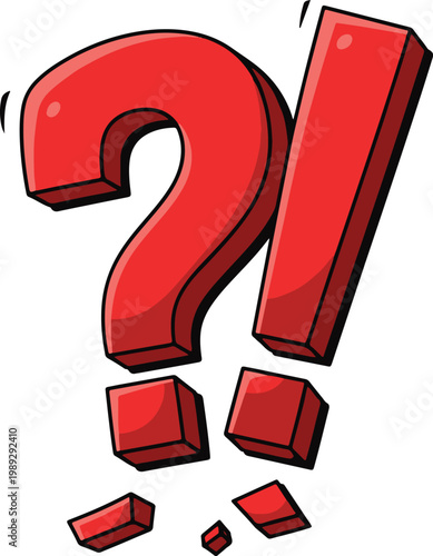 Dynamic Red Question Mark and Exclamation Point with Breaking Pieces