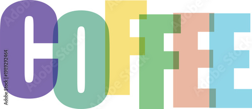 Stylized colorful translucent letters spelling out the word coffee isolated on transparent background