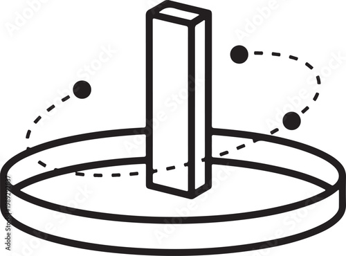 Spinning with dotted trajectory lines and floating dots game silhouette black