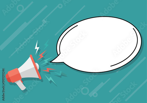 Megaphone Bullhorn with Empty Speech Bubble for Marketing Announcement and Communication - Flat Vector Illustration Background