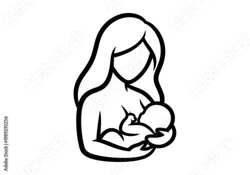 Mother Breastfeeding Baby Line Art Illustration - Minimalist Vector Icon for Lactation, Maternity, and Newborn Care