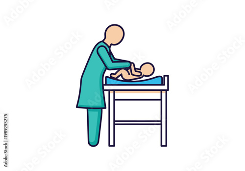 Healthcare Professional or Pediatrician Changing an Infant on a Changing Table Illustration