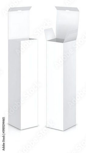 Two white rectangular boxes with open tops on a plain background