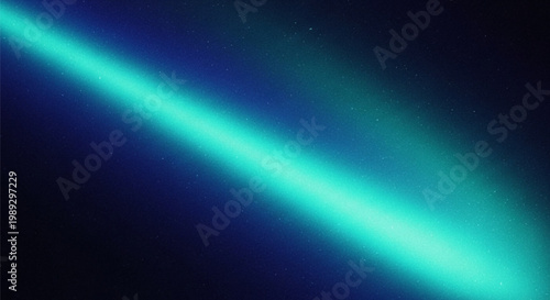 A vibrant cyan light streak diagonally crosses a dark, speckled space background.