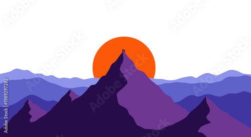 Silhouette of a person standing on a mountaintop at sunset