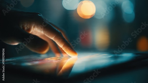 Hand Touching Digital Screen in Ambient Light