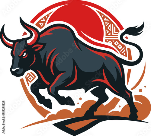 Jallikattu bull illustration in flat vector style featuring traditional Tamil culture and pongal festival harvest celebrations