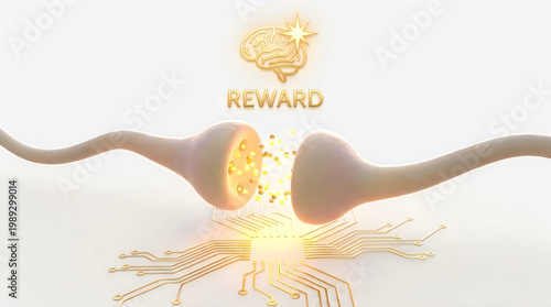 Neuron, brain cell, reward system, neural network, glowing connection
