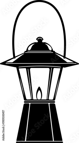 Vintage lantern lamp icon oil lamp, hurricane lantern, kerosene light, antique lighting vector in black flat and line style, classic illumination symbols pack