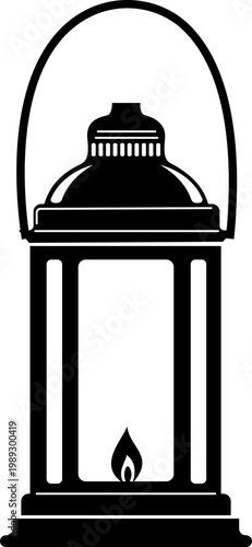 Vintage lantern lamp icon oil lamp, hurricane lantern, kerosene light, antique lighting vector in black flat and line style, classic illumination symbols pack