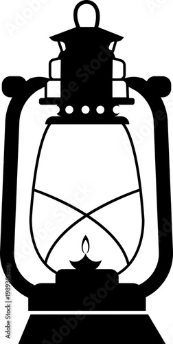 Vintage lantern lamp icon oil lamp, hurricane lantern, kerosene light, antique lighting vector in black flat and line style, classic illumination symbols pack