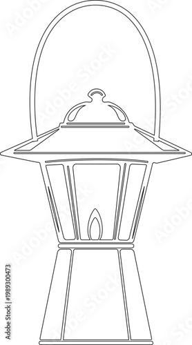 Vintage lantern lamp icon oil lamp, hurricane lantern, kerosene light, antique lighting vector in black flat and line style, classic illumination symbols pack