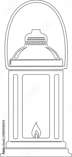 Vintage lantern lamp icon oil lamp, hurricane lantern, kerosene light, antique lighting vector in black flat and line style, classic illumination symbols pack