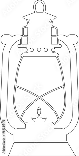 Vintage lantern lamp icon oil lamp, hurricane lantern, kerosene light, antique lighting vector in black flat and line style, classic illumination symbols pack