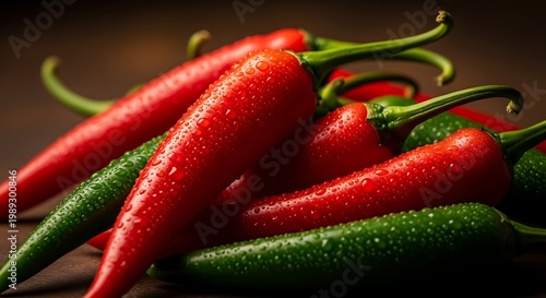 Red and green chili peppers.