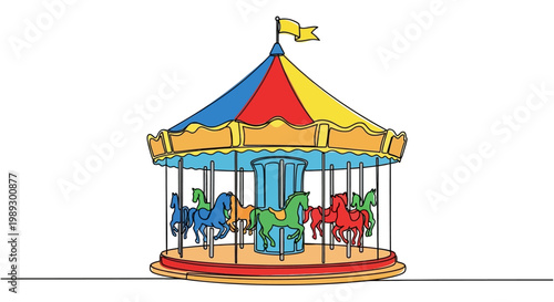 Colorful carousel, merry-go-round, vector illustration, amusement park ride, children's attraction
