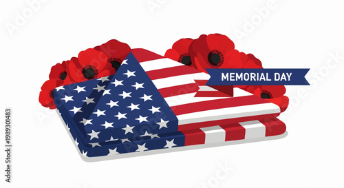 Memorial Day tribute featuring American flag and poppies, honoring fallen heroes and remembering their sacrifice