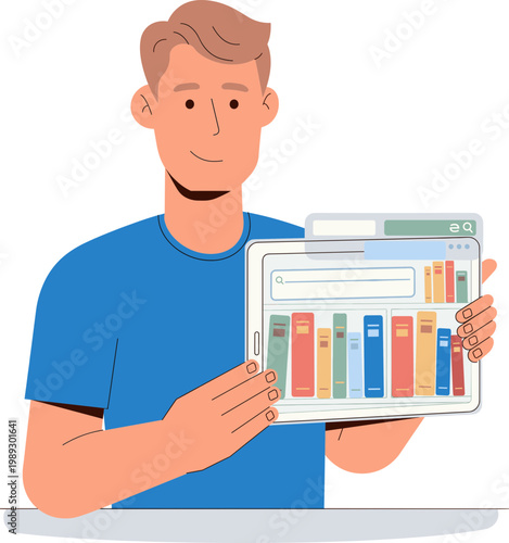 Man holding tablet with colorful graph on screen in office