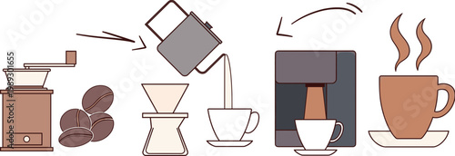 Coffee beans are ground and brewed in various methods at home daily.