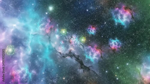 Colorful Galaxy Nebula Swirls Among Distant Stars