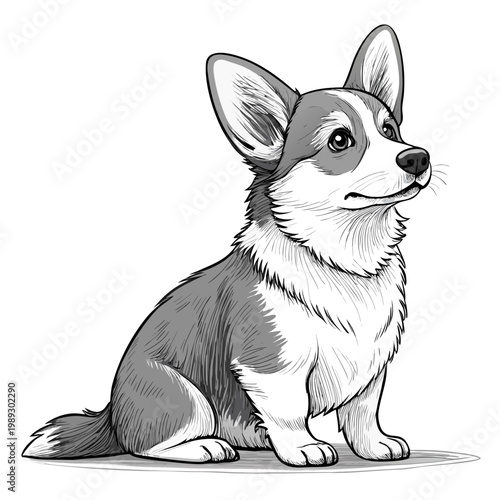 Minimalist Pembroke Welsh Corgi Vector Illustration Sitting Three Quarter View Isolated on White
