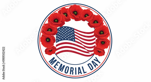 A vibrant poppy wreath encircles the American flag, symbolizing profound remembrance and national pride for a significant commemorative holiday