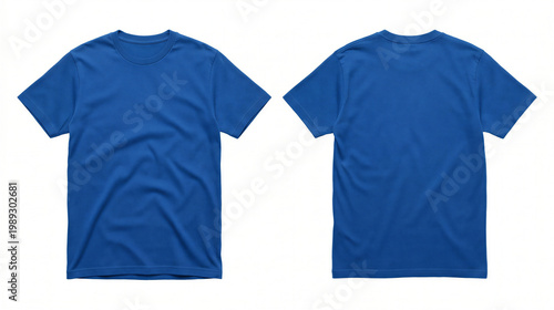 Two blue t-shirts Mockup are shown from front and back on a white background