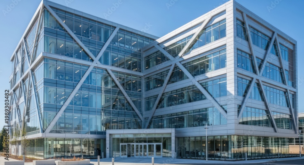 Fototapeta premium modern office building with glass facade and steel structure