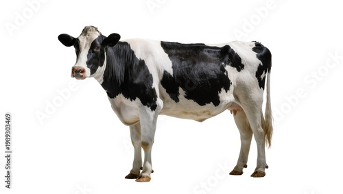 Foto Black and white Holstein Friesian cow standing, isolated on transparent backgrou