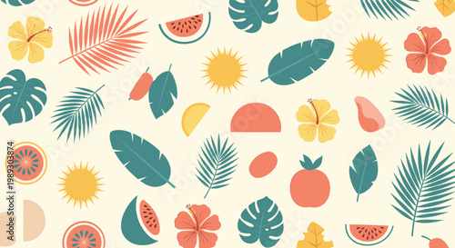A vibrant, modern graphic design featuring stylized citrus fruits and sun shapes. Evokes warmth, optimism, and creative energy - perfect for marketing