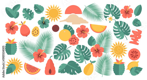 Vibrant and cheerful tropical illustration. Ideal for summer marketing, website design, or creating a positive and uplifting mood.