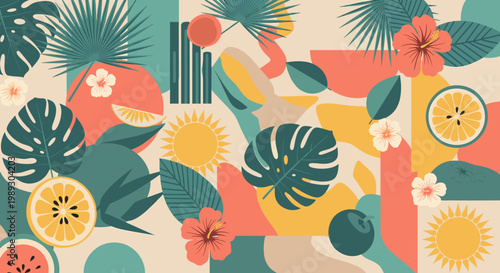 Vibrant tropical illustration evoking freshness and summertime. Perfect for marketing materials, website design, or social media content seeking a che
