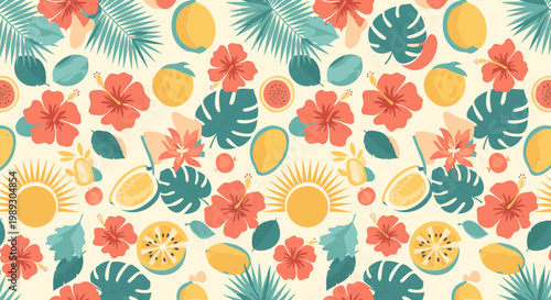 Vibrant and cheerful illustration evokes warmth, happiness, and a relaxed summer mood. Ideal for marketing materials, social media, and website design