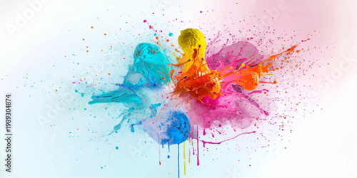 Abstract colorful background with bright circles and psychedelic digital shapes creating a vibrant rainbow fractal pattern for a modern wallpaper backdrop.