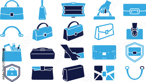 Handbag and purse icons for fashion with clutches wallets and handles.