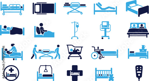 Hospital and medical care flat vector icons set for healthcare industry.