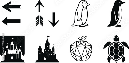 Set of Clothing and Footwear Silhouette Vector Icons Featuring T Shirt, Hoodie, Shorts, Heels, Sneakers, and Underwear for Fashion Design Concepts