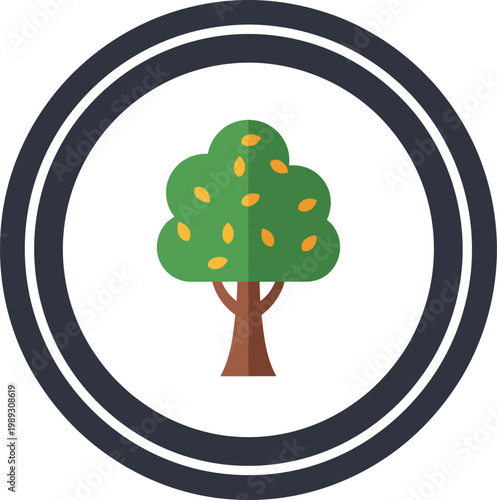 Minimalist green tree icon in a round frame, symbolizing natural growth, environment, and ecological wellness concept