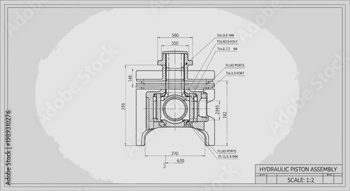 Detailed Engineering Blueprint of Hydraulic Piston Assembly with Technical Dimensions and Specifications for Mechanical Design