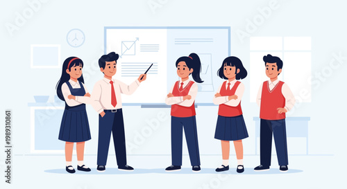 A group of diverse Student peers engage in discussion standing together.