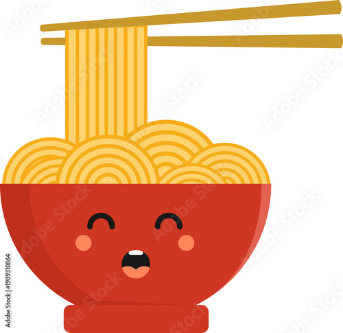 Noodle Bowl with Chopsticks Illustration
