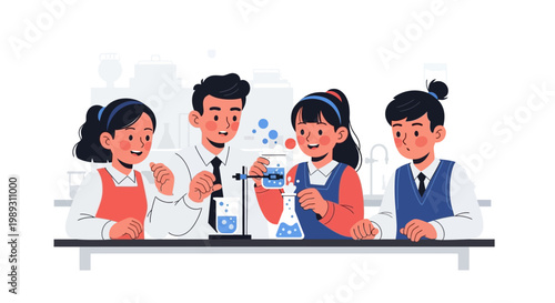 A student and peers observe a science experiment in a classroom setting.