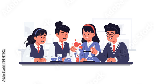 Student group engages in a lively science experiment together indoors