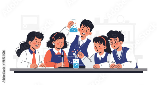 A student teaches classmates a science lesson in a laboratory setting.