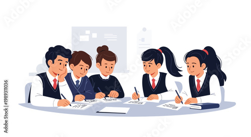 A group of Student peers collaborate on a project in a classroom setting.