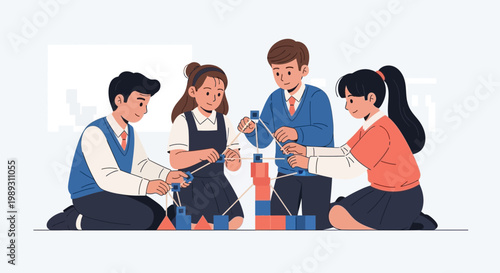 A group of Student peers collaborating on a project together in classroom