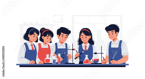 Students in a laboratory setting conducting experiments with equipment